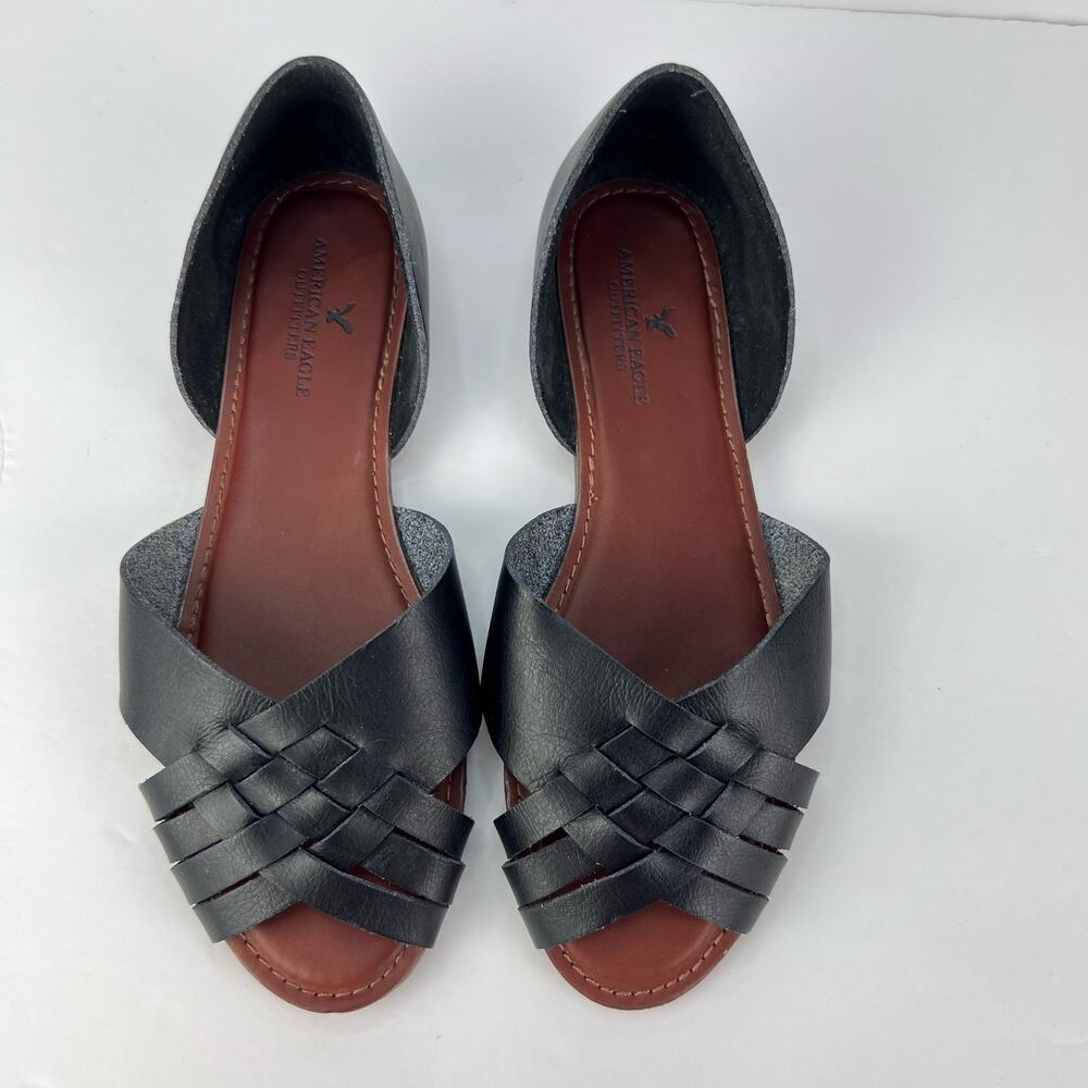 American Eagle Brown Black Leather Fisherman Boho Closed Toe Flat Sandals 9